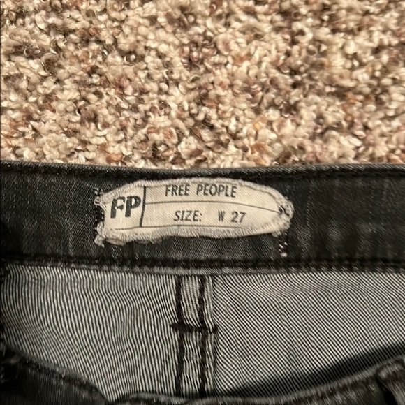 Free People Black Distressed Straight Leg Jeans - Picture 4 of 7